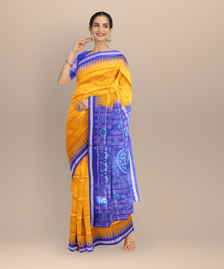 Mustard dark blue silk handloom sonepur saree