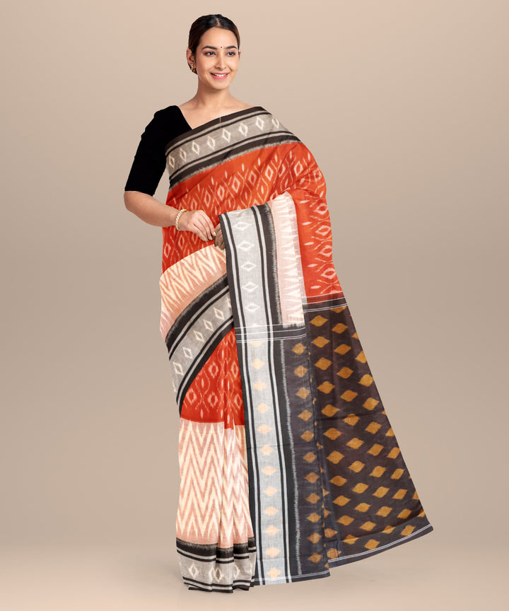 Multicolor gray black cotton handloom nuapatna saree