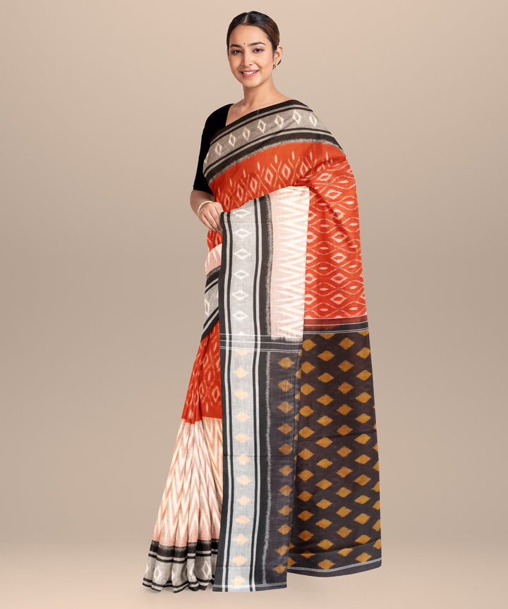 Multicolor gray black cotton handloom nuapatna saree