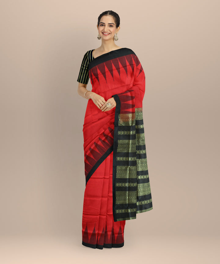 Red black handloom bomkai silk saree