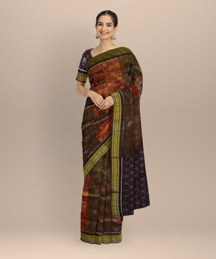 Multicolor & coffee Tissue silk sambalpuri handloom saree
