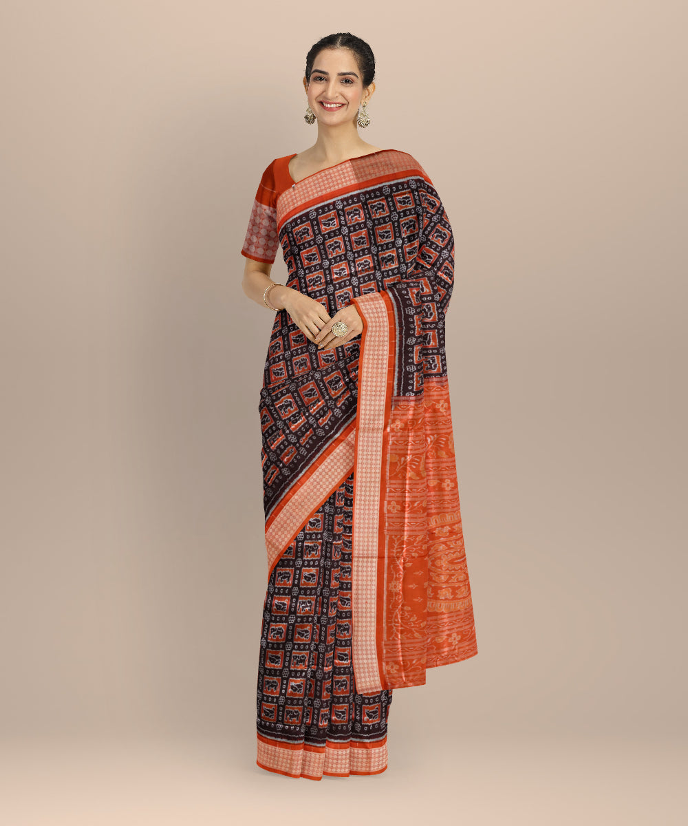 Brown orange silk handloom sambalpuri saree