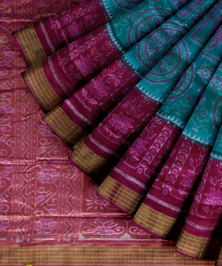 Sky blue deep pink silk handloom sambalpuri saree