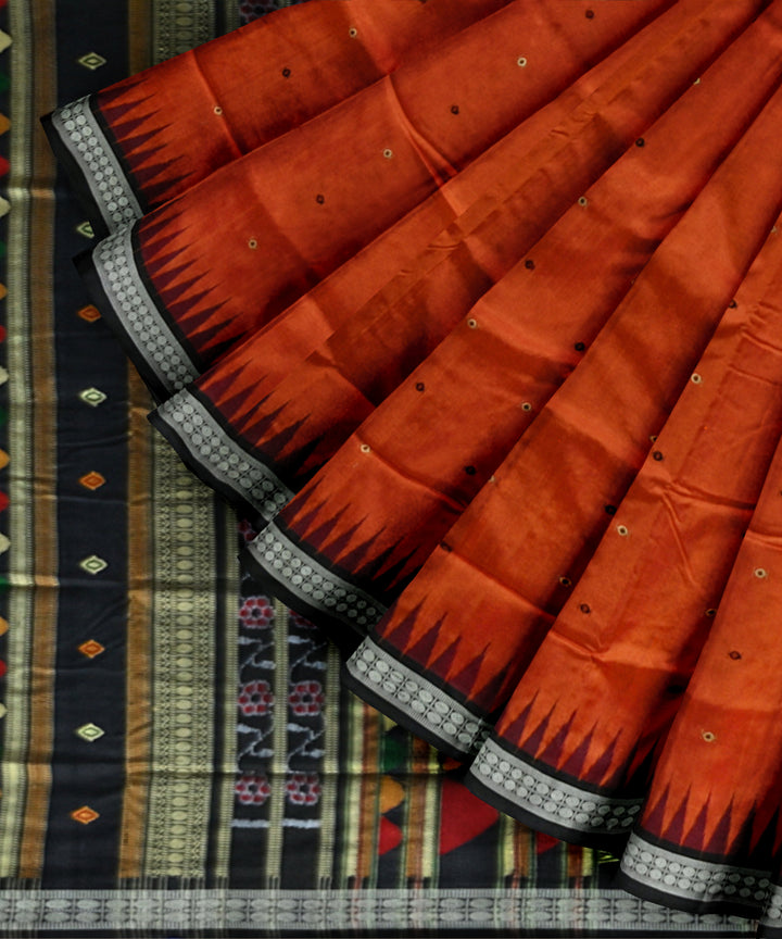 Orange black silk handloom bomkai saree