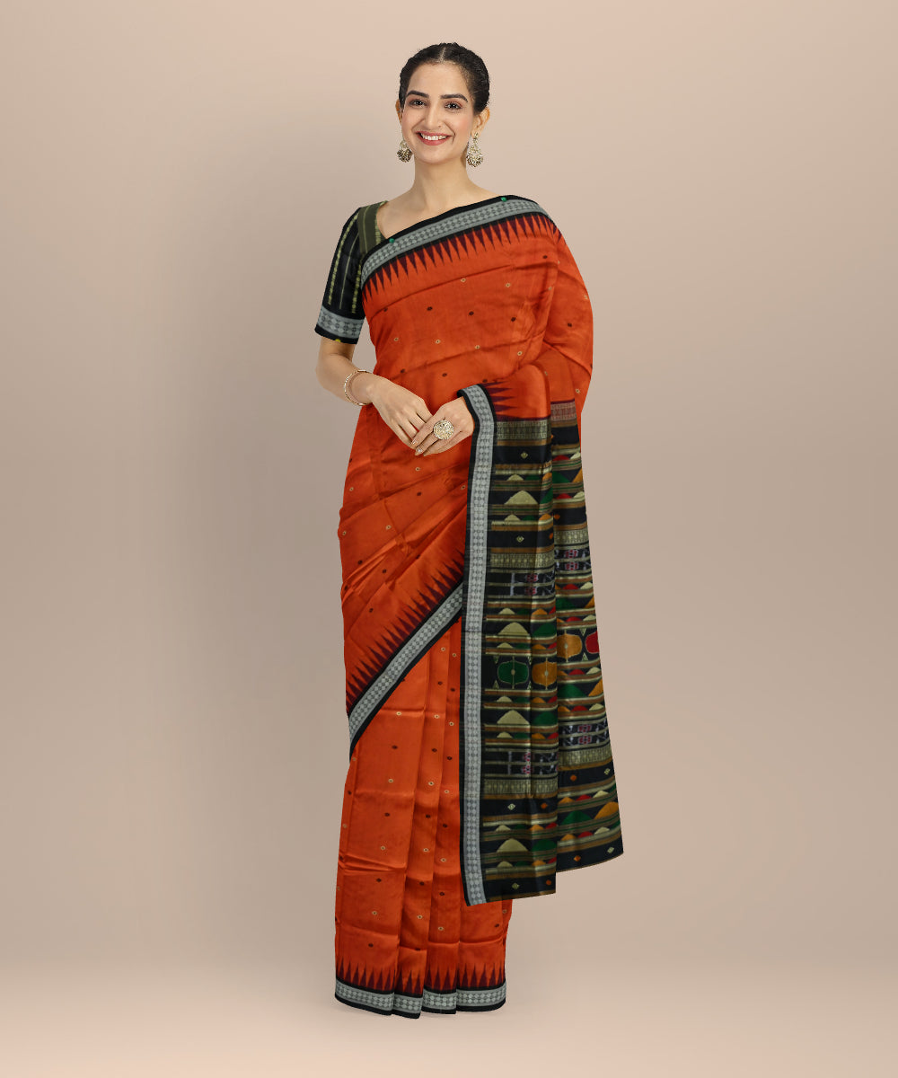 Orange black silk handloom bomkai saree