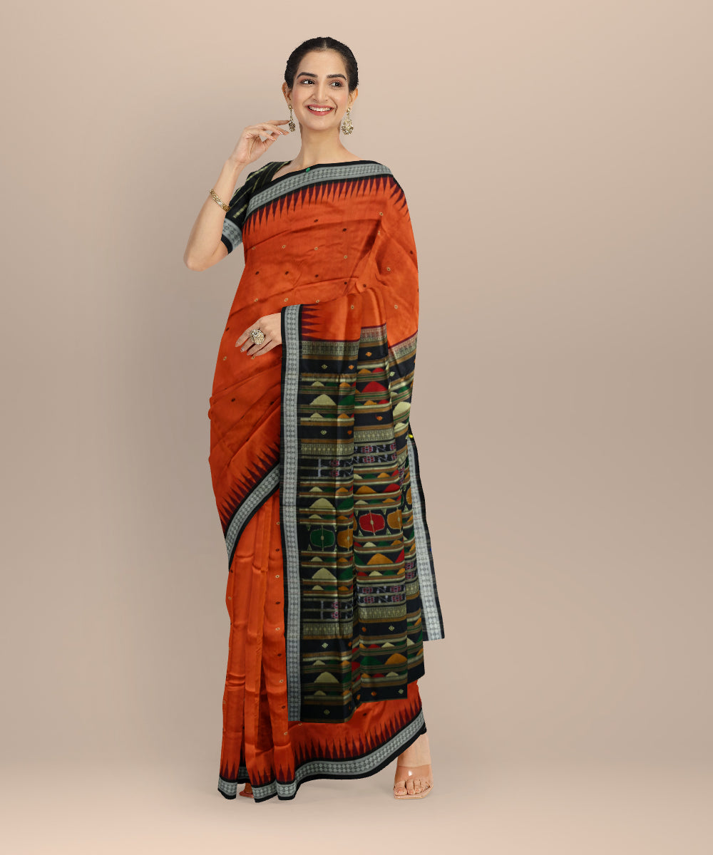 Orange black silk handloom bomkai saree