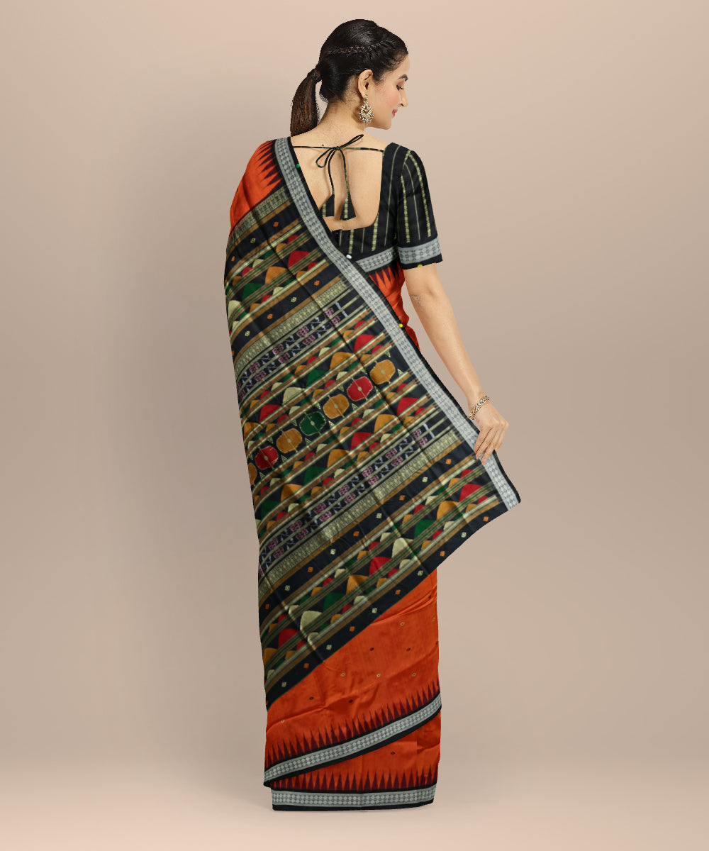 Orange black silk handloom bomkai saree