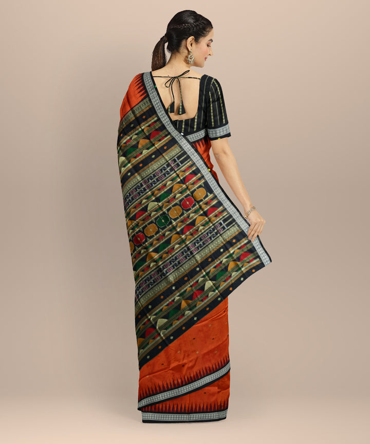 Orange black silk handloom bomkai saree
