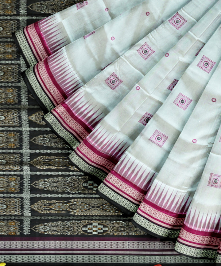 White black silk handloom bomkai saree