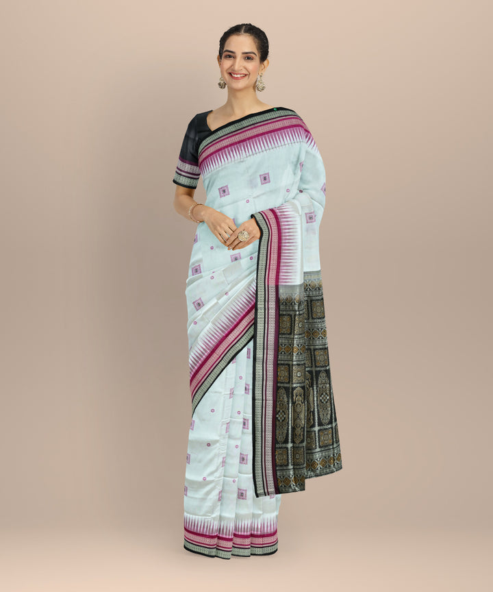 White black silk handloom bomkai saree