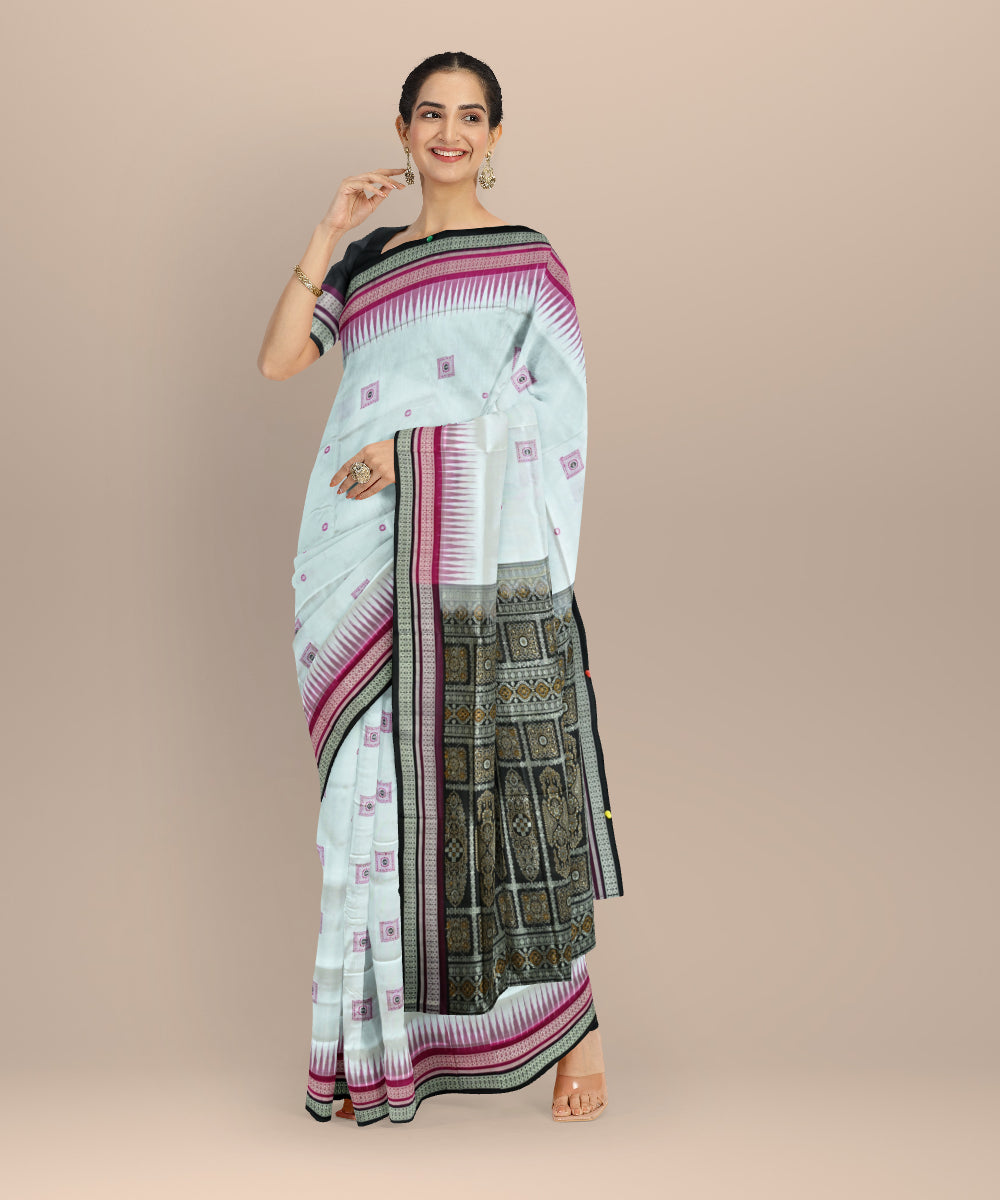 White black silk handloom bomkai saree