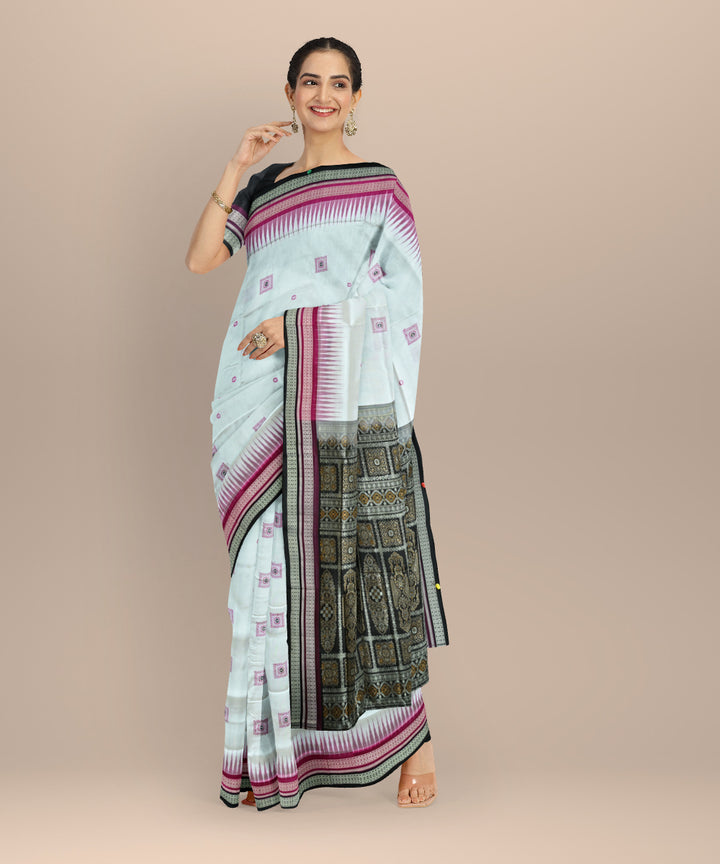 White black silk handloom bomkai saree