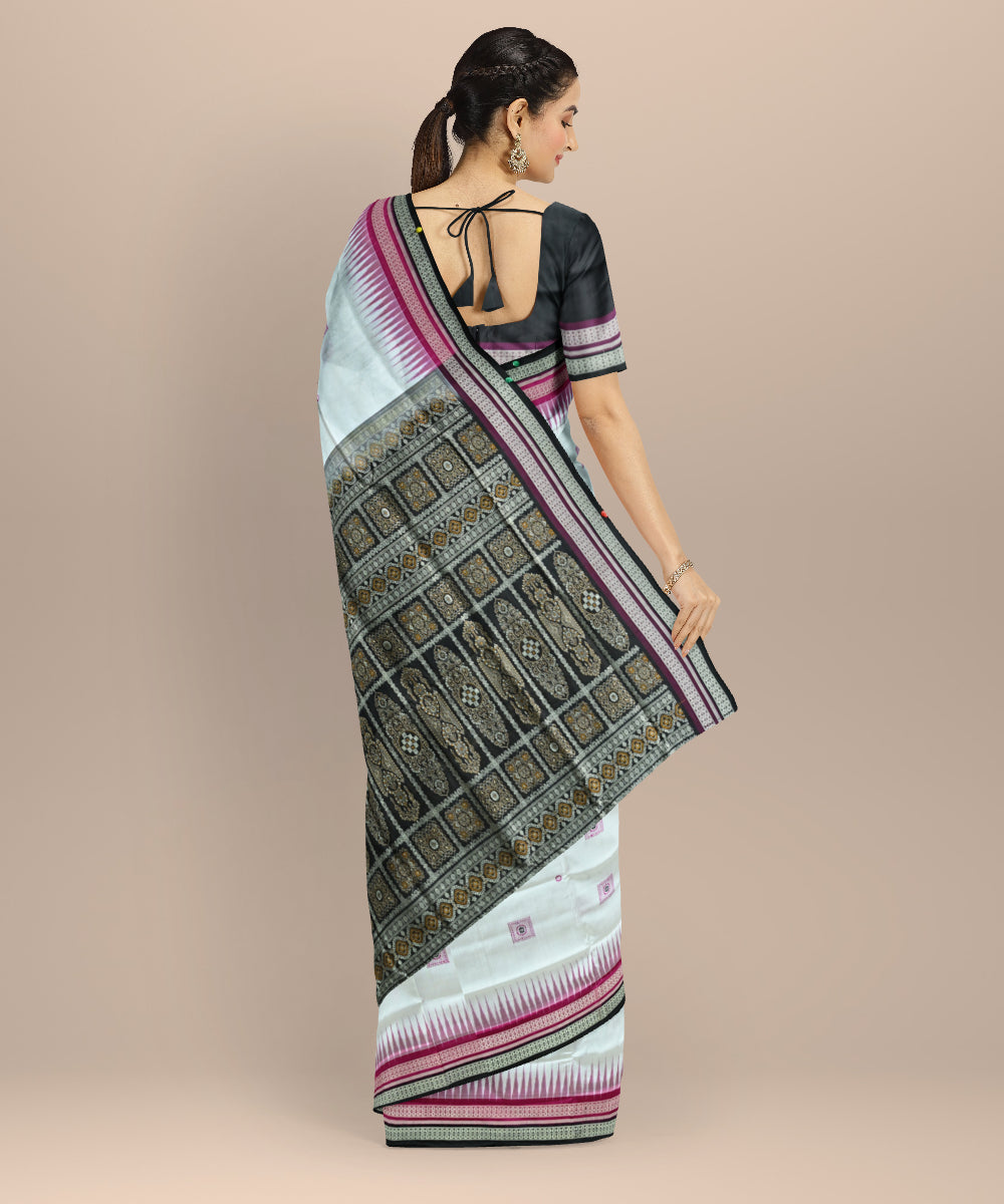 White black silk handloom bomkai saree