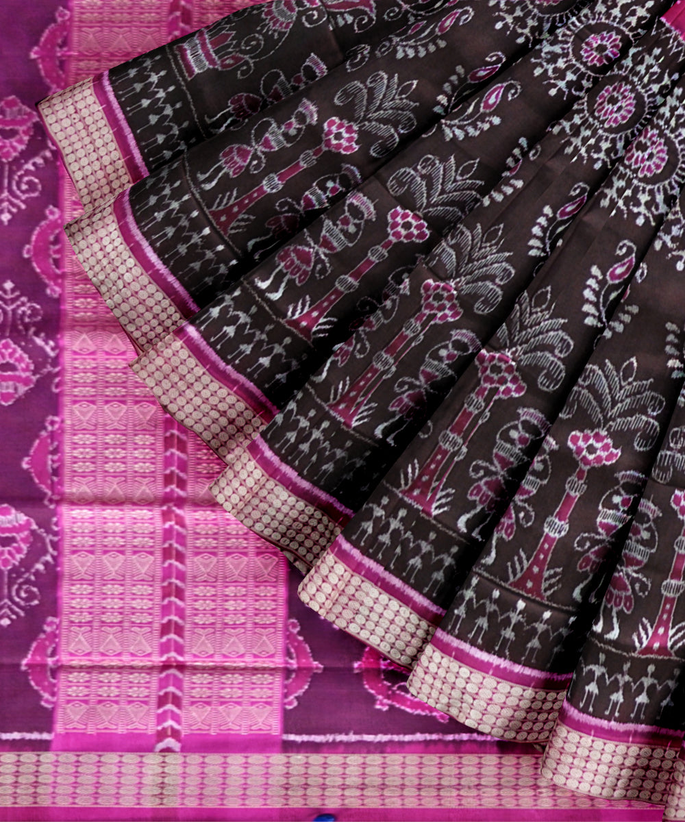 Multicolor deep pink silk handloom sambalpuri saree