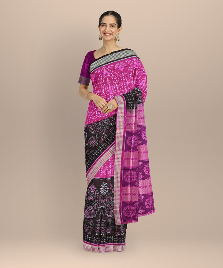 Multicolor deep pink silk handloom sambalpuri saree