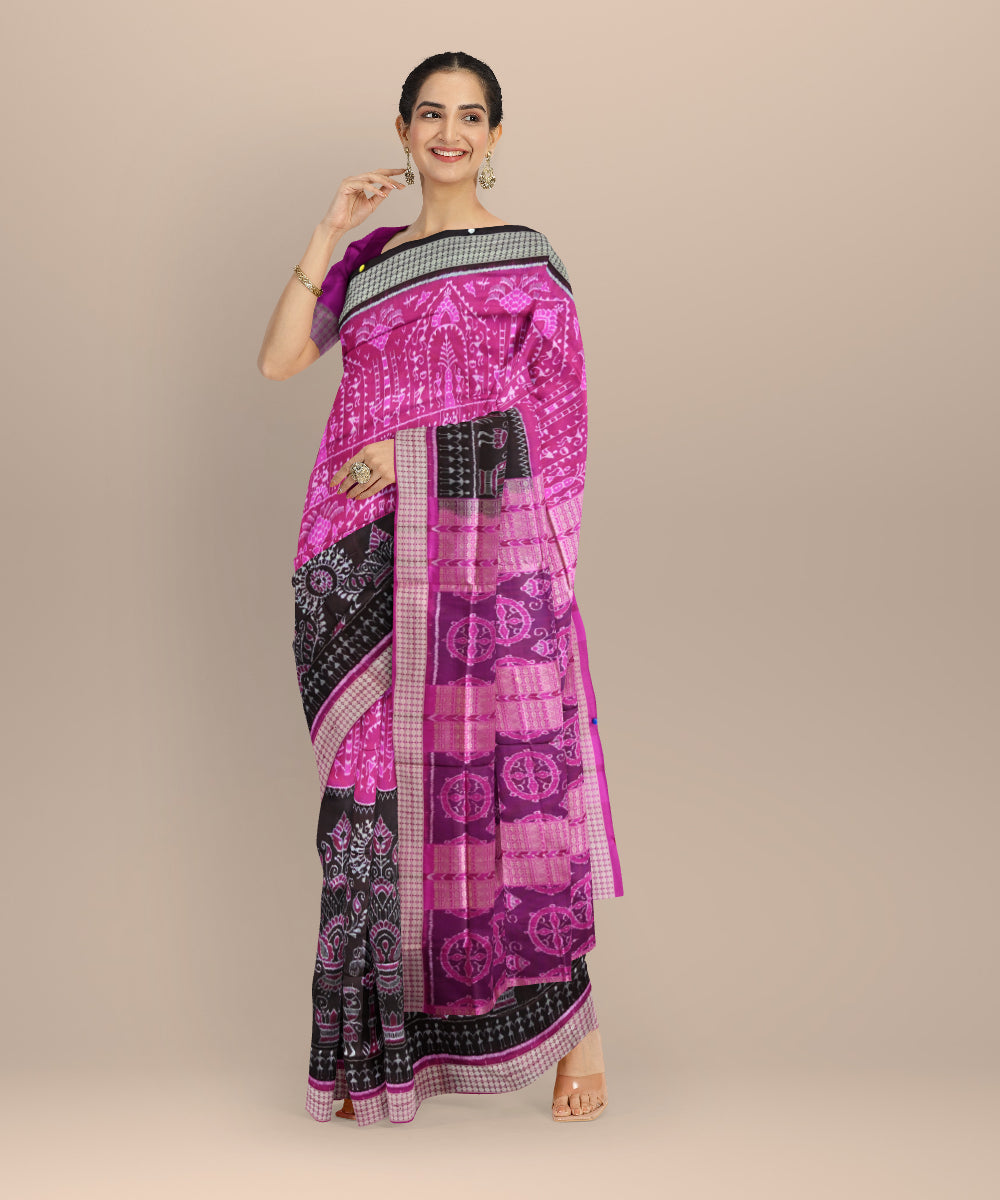 Multicolor deep pink silk handloom sambalpuri saree