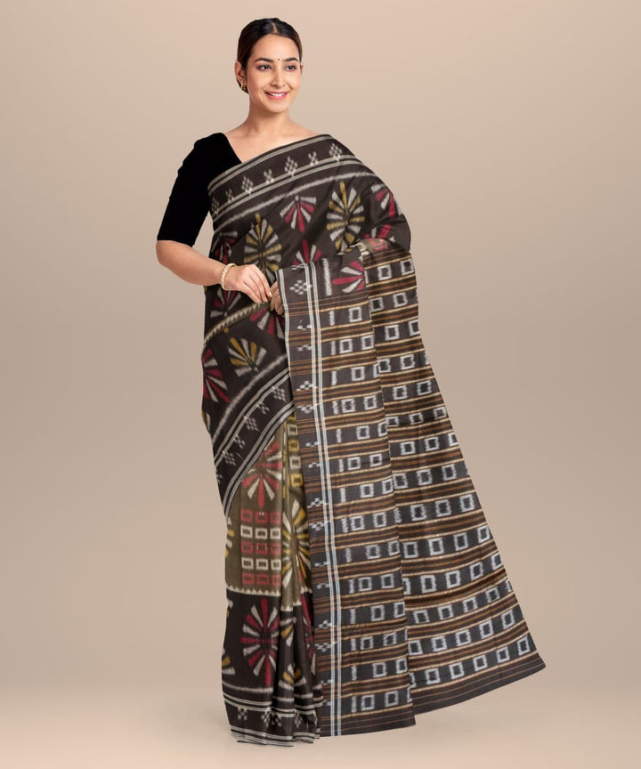 Ebony grey black cotton handloom nuapatna saree