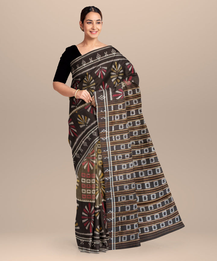 Ebony grey black cotton handloom nuapatna saree
