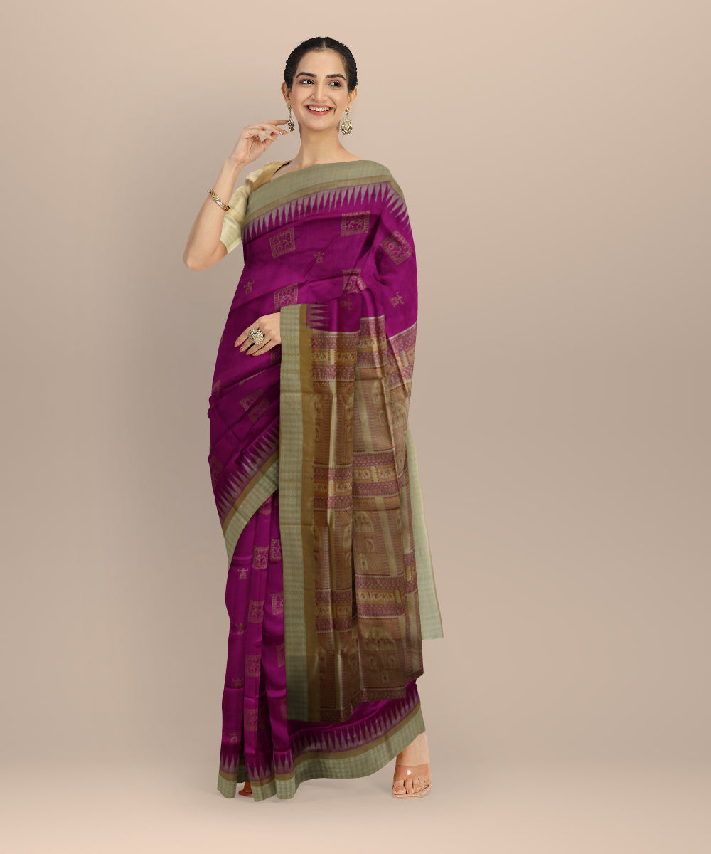 Pink feldspar silk handloom bomkai saree