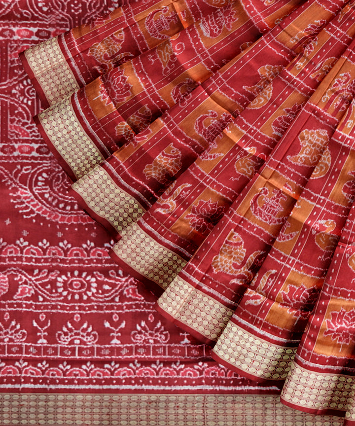 Multicolor maroon silk handloom sambalpuri saree