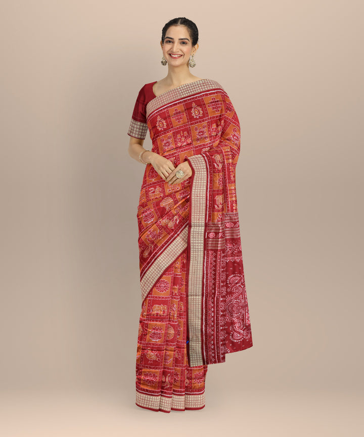 Multicolor maroon silk handloom sambalpuri saree