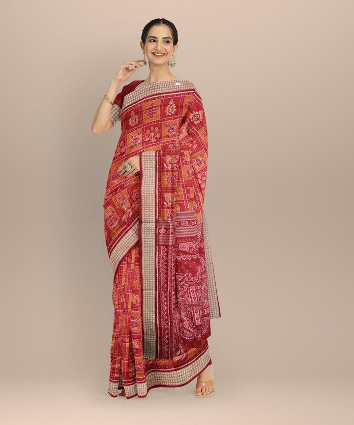 Multicolor maroon silk handloom sambalpuri saree