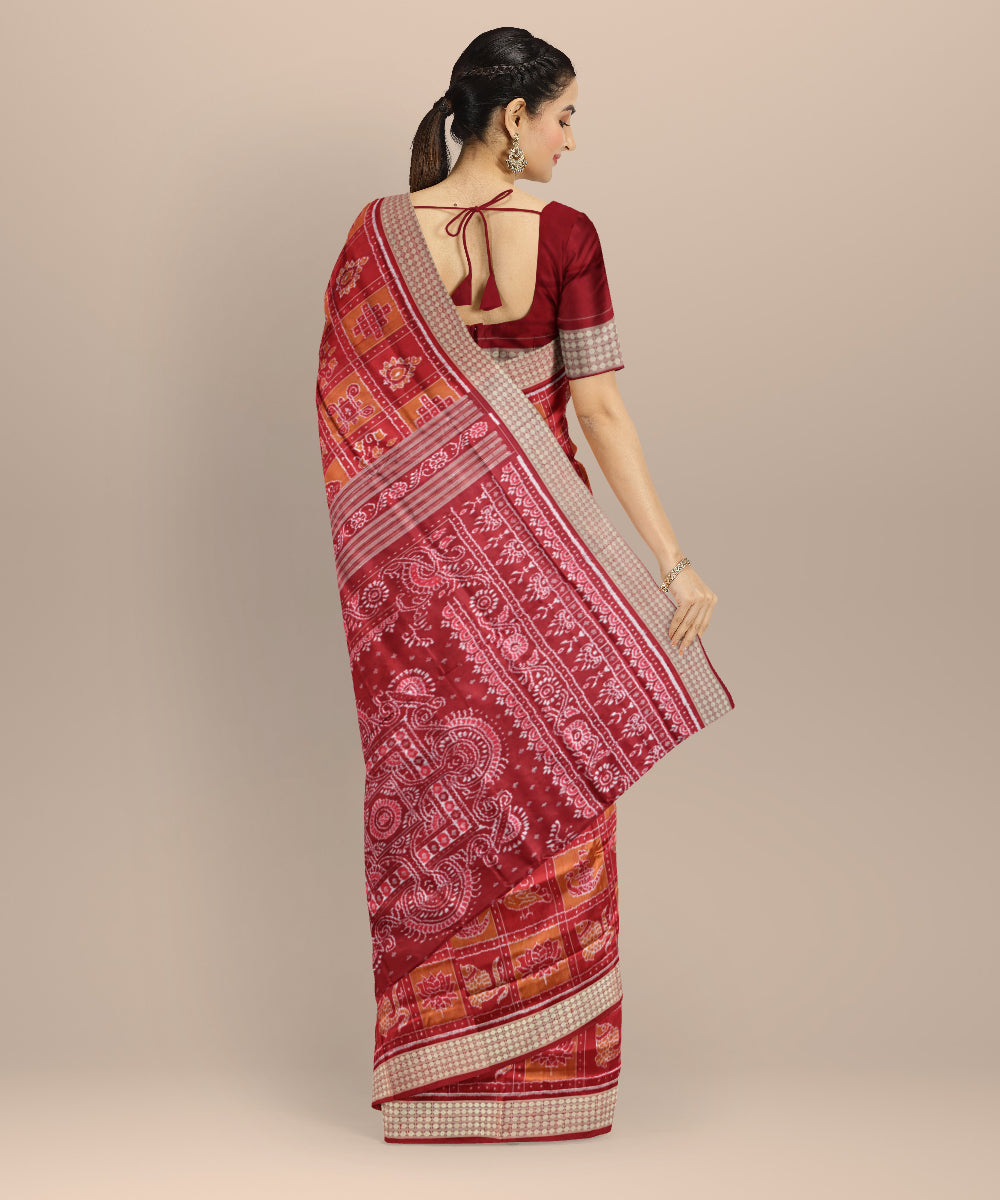 Multicolor maroon silk handloom sambalpuri saree