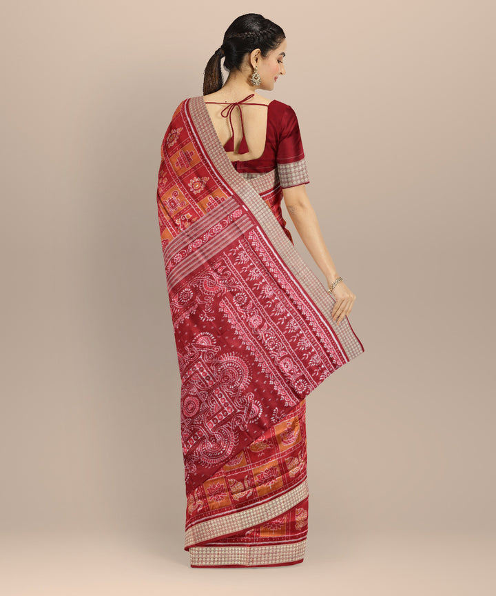 Multicolor maroon silk handloom sambalpuri saree