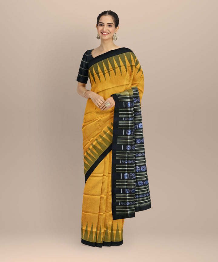 Yellow black silk handloom sambalpuri saree
