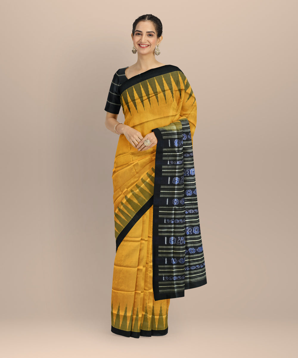 Yellow black silk handloom sambalpuri saree