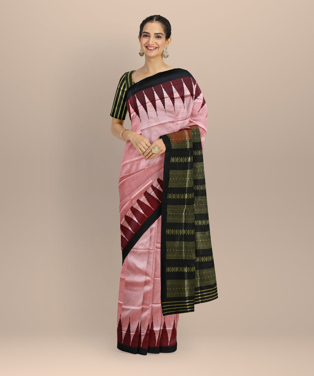 Pink black silk handloom sambalpuri saree