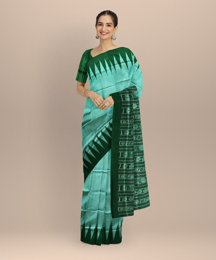 Cyan green dark green silk handloom bomkai saree