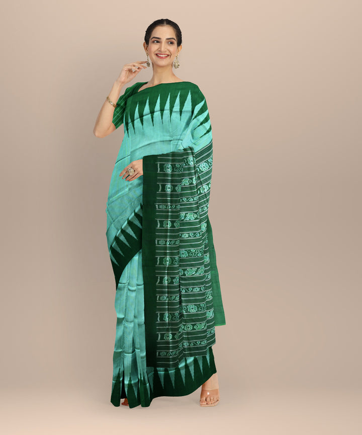 Cyan green dark green silk handloom bomkai saree