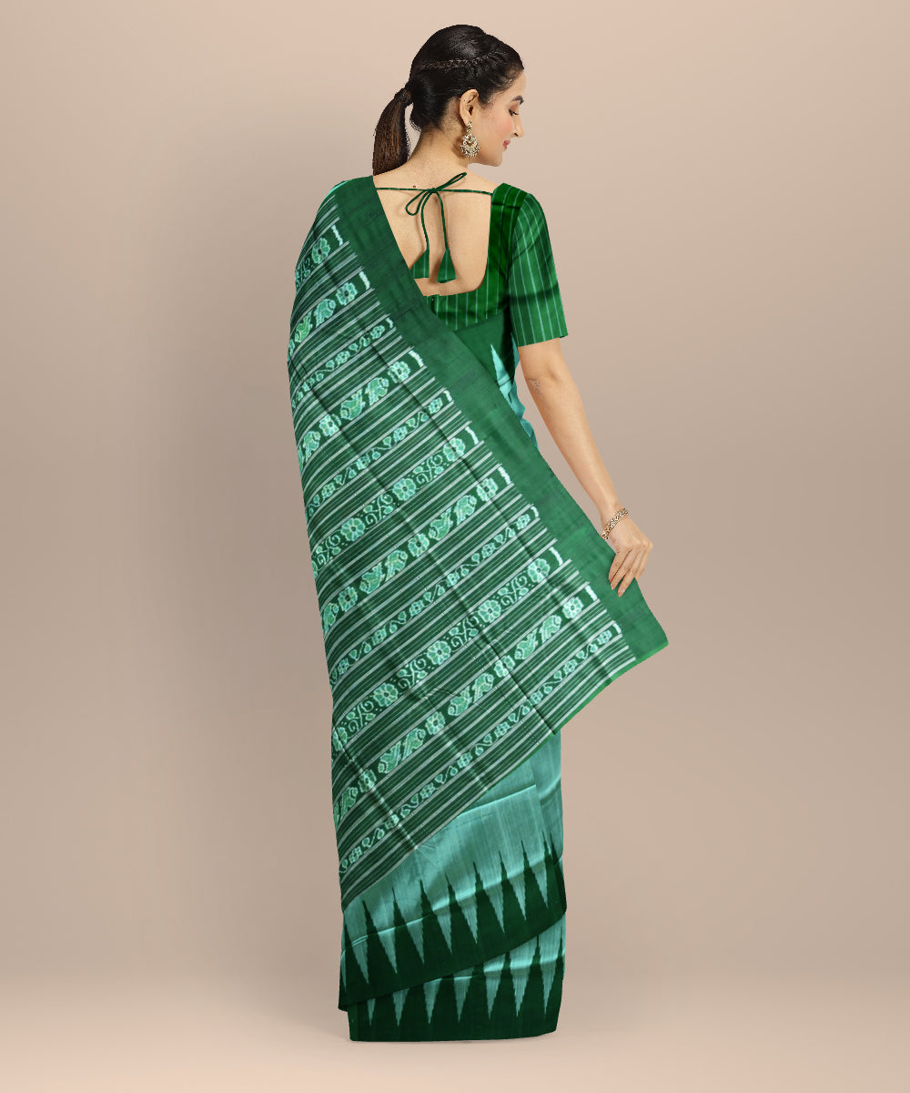Cyan green dark green silk handloom bomkai saree