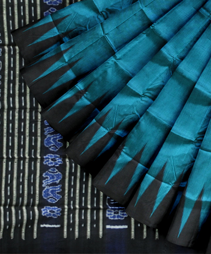 Sky blue black silk handloom bomkai saree