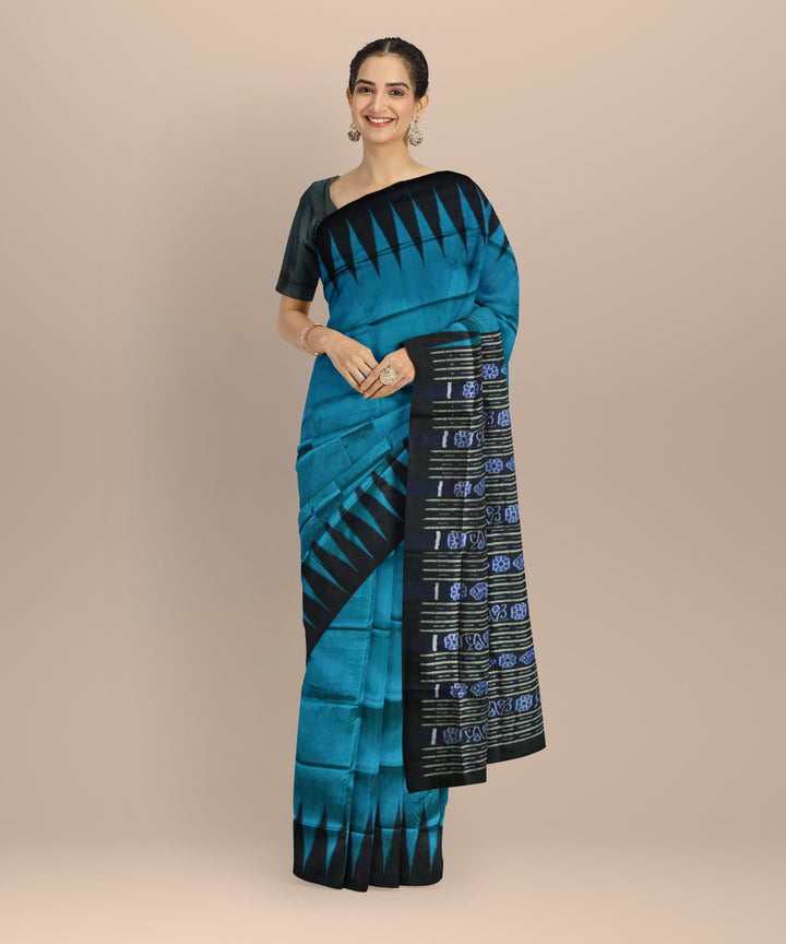 Sky blue black silk handloom bomkai saree