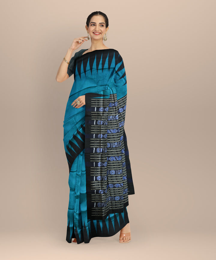 Sky blue black silk handloom bomkai saree