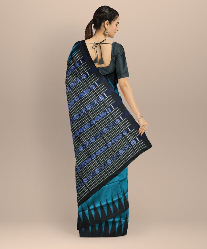 Sky blue black silk handloom bomkai saree