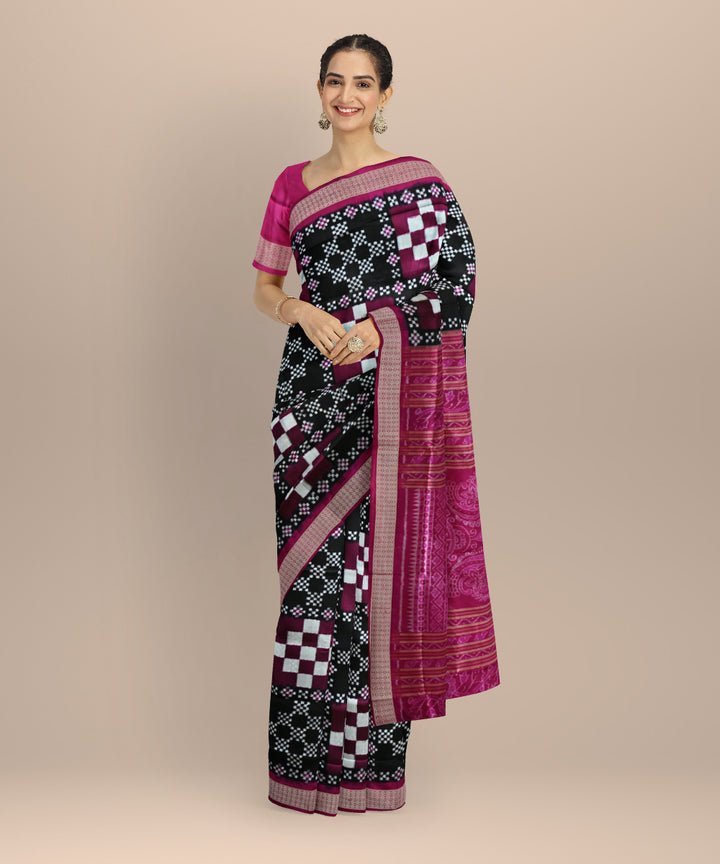 Multicolor deep magenta silk handloom sambalpuri saree