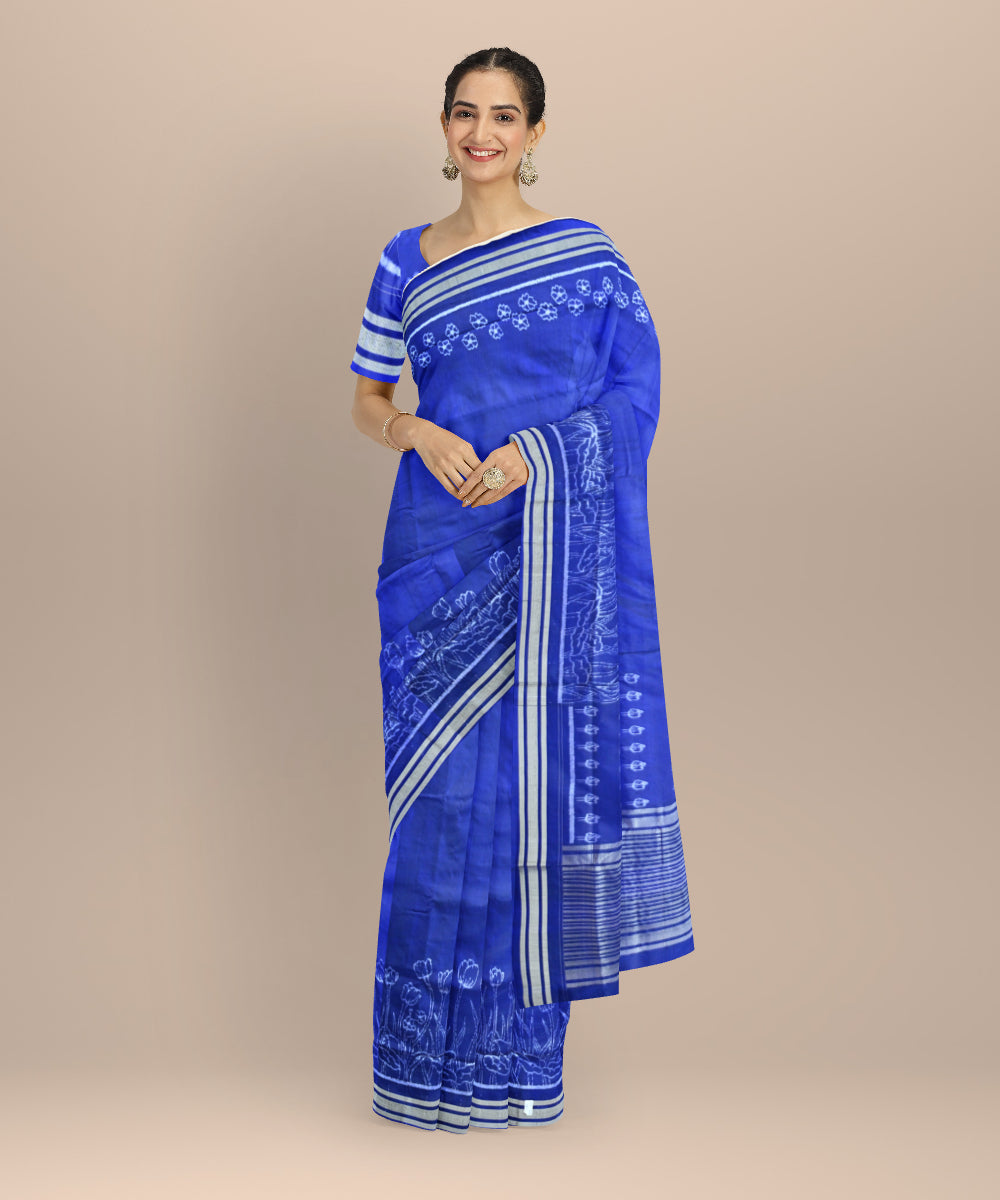 Sky blue cerulean silk handloom sambalpuri saree