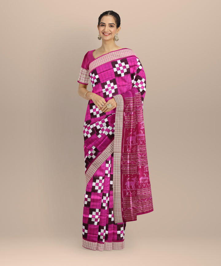 Pink deep pink silk handloom sambalpuri saree