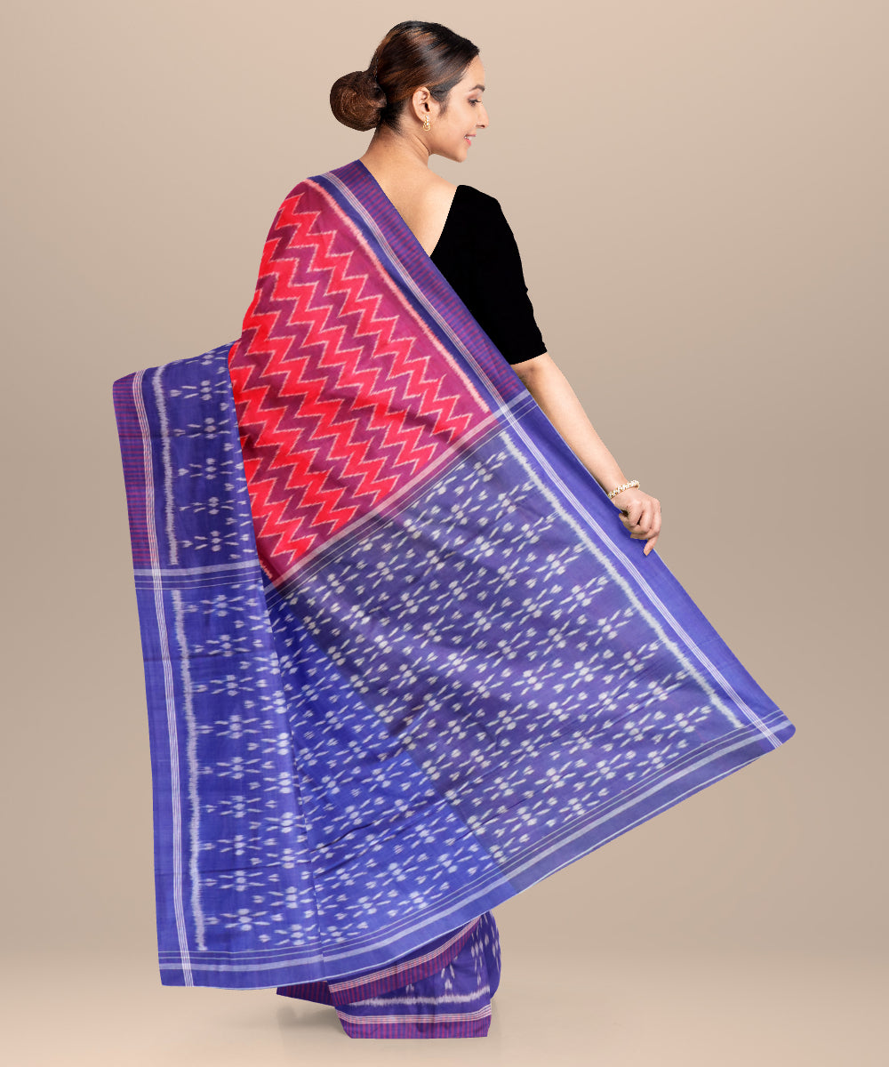 Red egyptian blue cotton handloom nuapatna saree