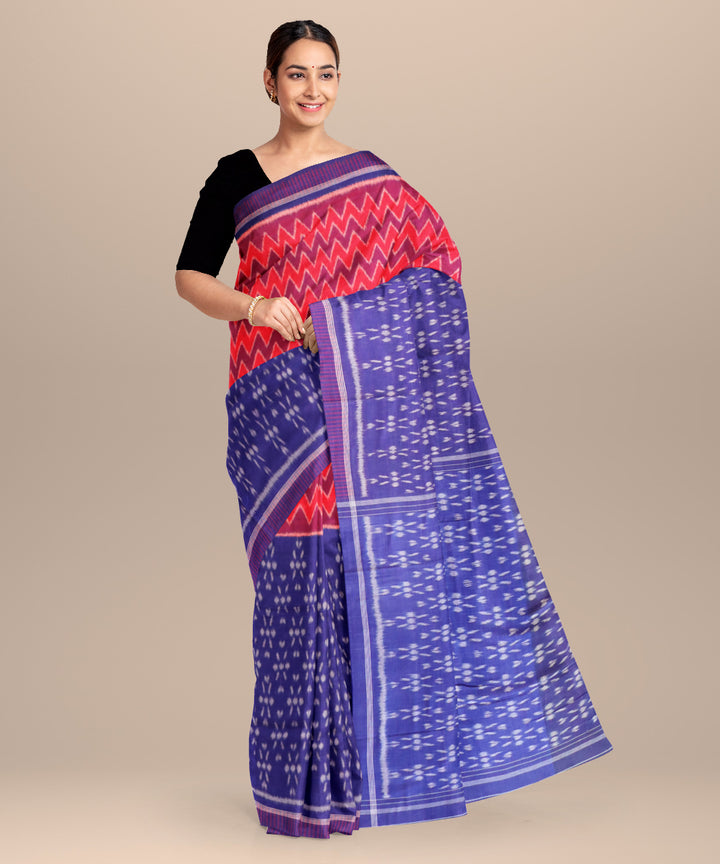 Red egyptian blue cotton handloom nuapatna saree