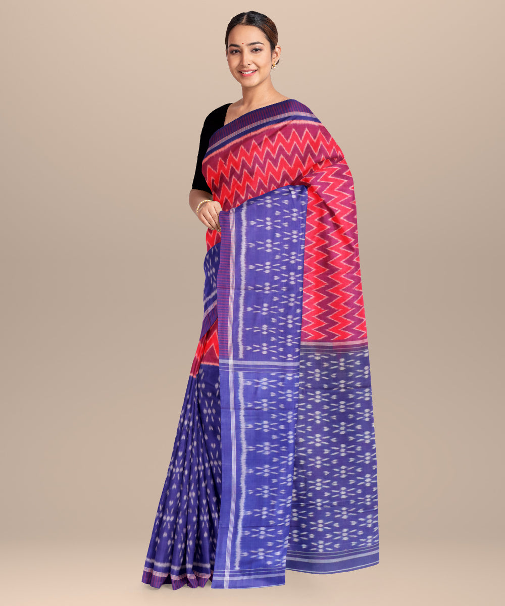 Red egyptian blue cotton handloom nuapatna saree