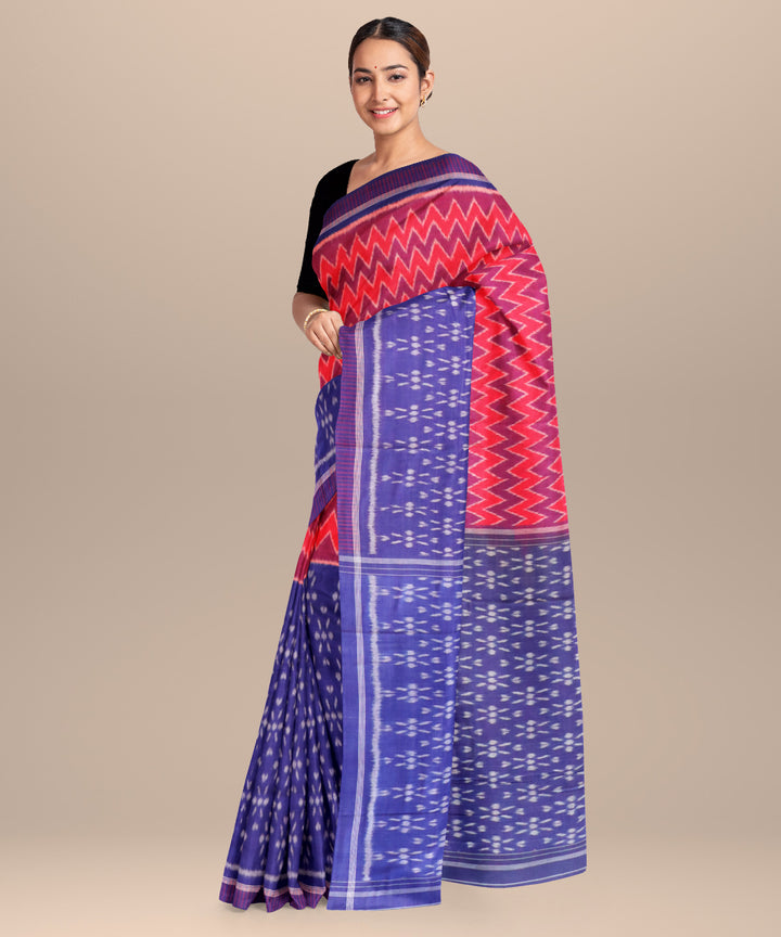 Red egyptian blue cotton handloom nuapatna saree