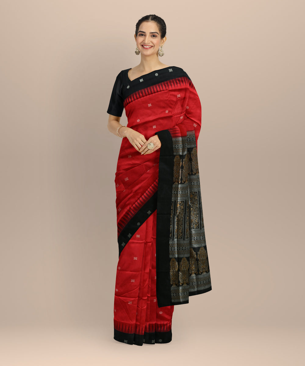Red black silk handloom bomkai saree