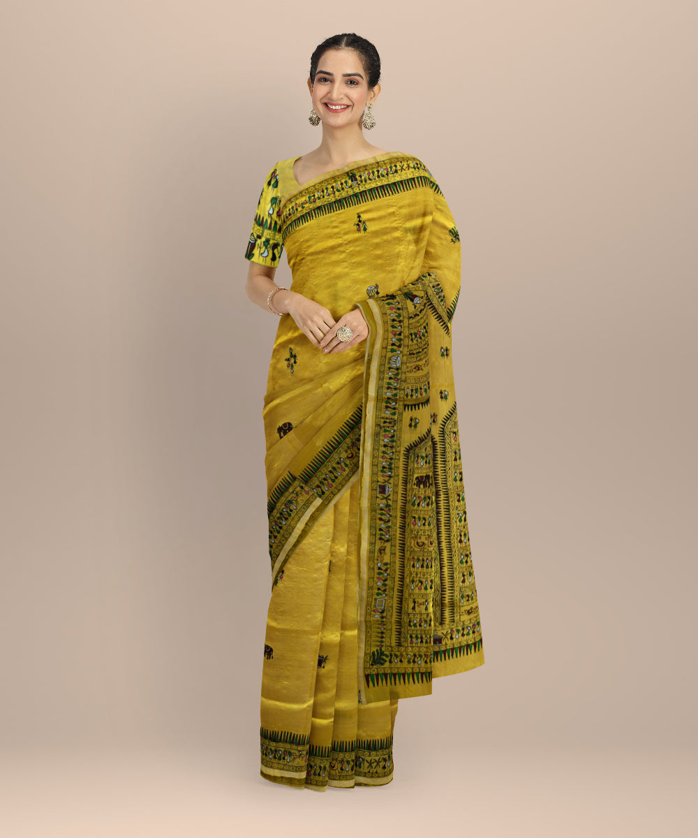 Yellow multicolour handloom sambalpuri silk saree