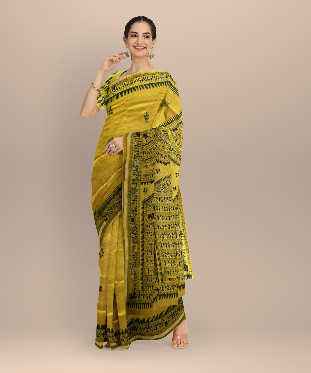 Yellow multicolour handloom sambalpuri silk saree