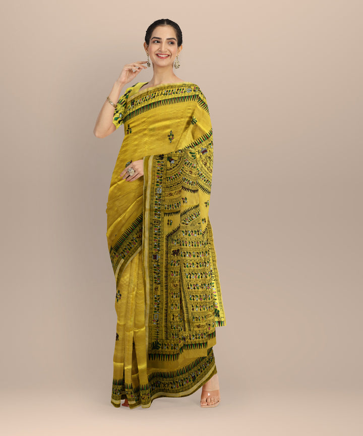 Yellow multicolour handloom sambalpuri silk saree