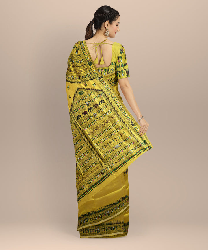Yellow multicolour handloom sambalpuri silk saree